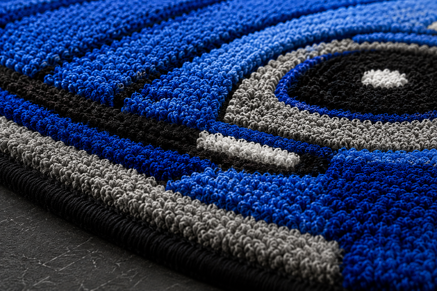 Close-up of a hand-tufted car rug